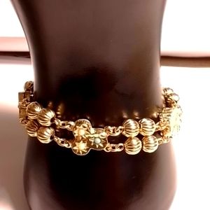 Gold Tone Bracelet hearts Star Seashells White Blue Faux Stones